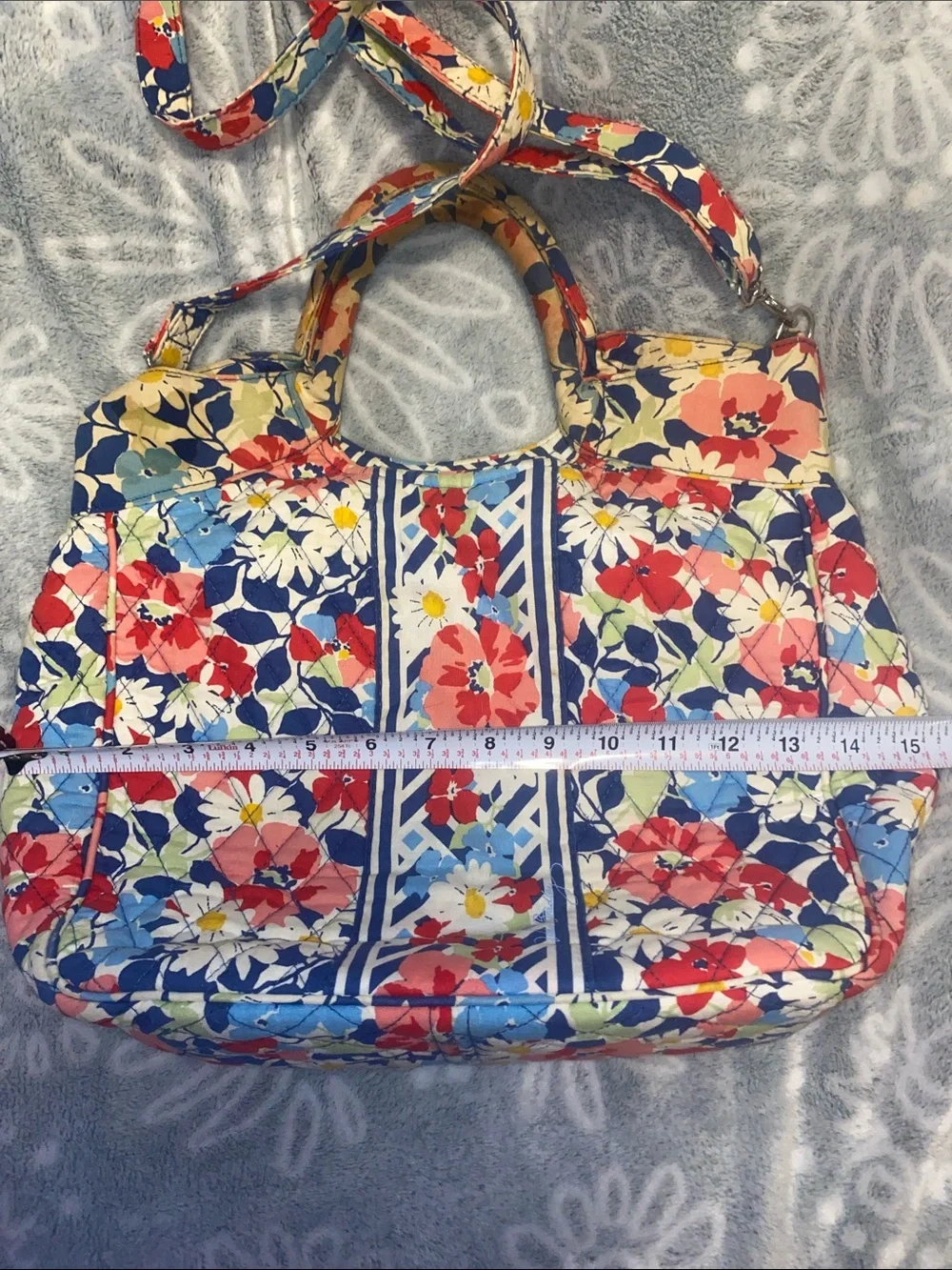 Floral Quilted Tote Bag - Blue Multicolor